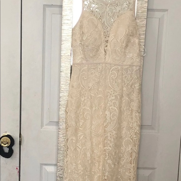 Long Lace Sleeveless Dress with Slit size L beige - Picture 3 of 5